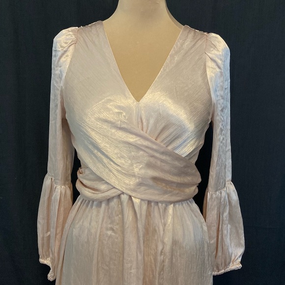 Rahi Leila Luster Long Sleeve Maxi Dress in Blush | Crossover Front | Open Back - Picture 9 of 12